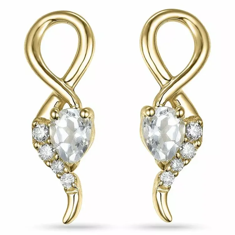 Hvide kvarts diamantøreringe i 9 karat guld med diamanter og kvarts