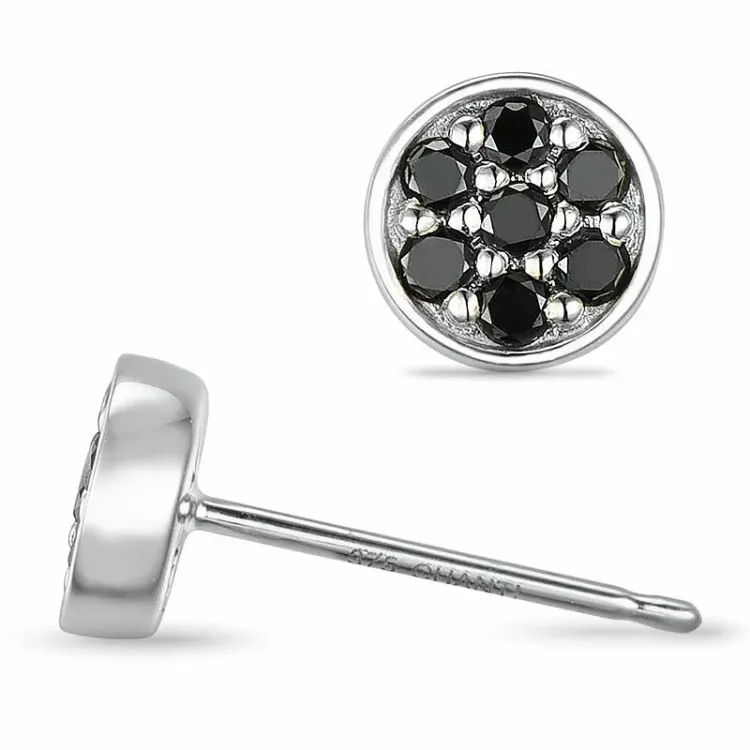 runde sorte diamant ørestikker i 9 karat hvidguld med sort diamant