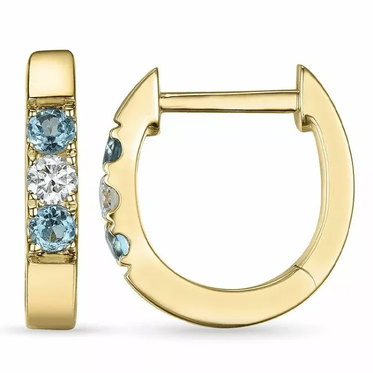 topas creoler i 9 karat guld med diamant og topas