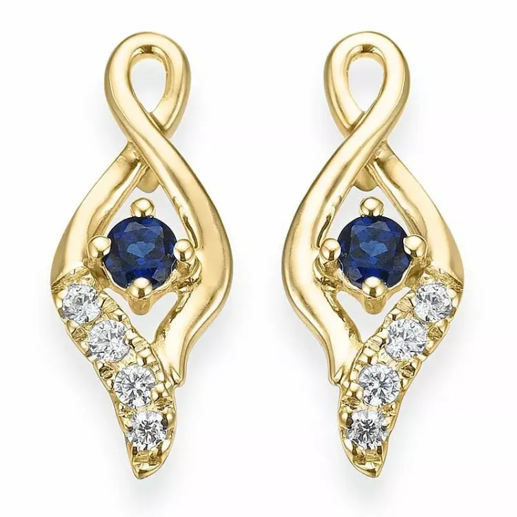 safir diamantøreringe i 9 karat guld med diamant og safir 