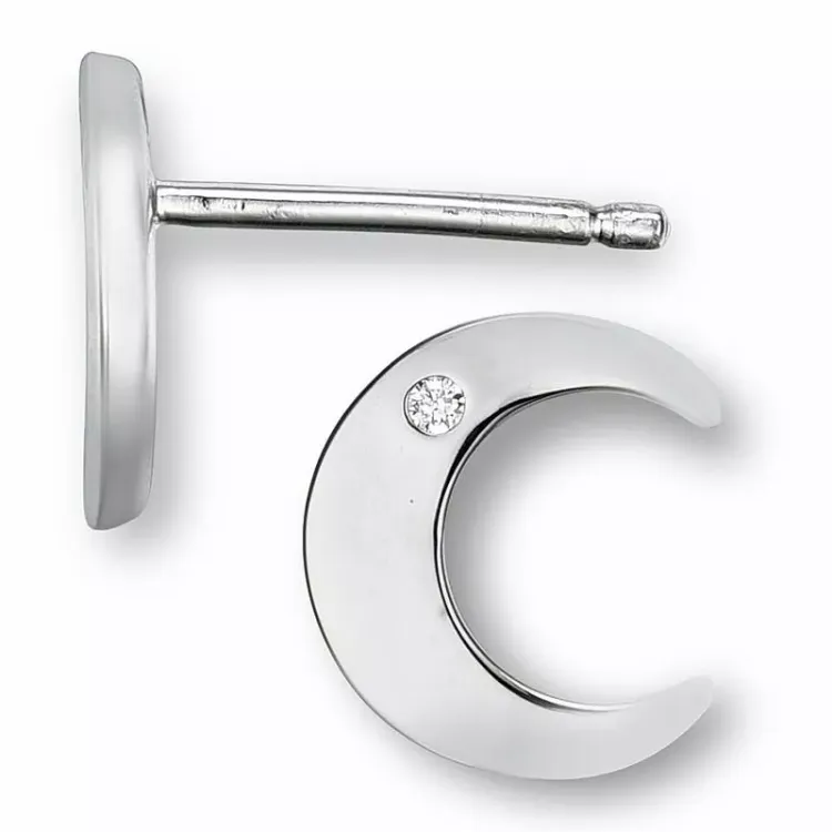 måne diamant øreringe i 9 karat hvidguld med diamant