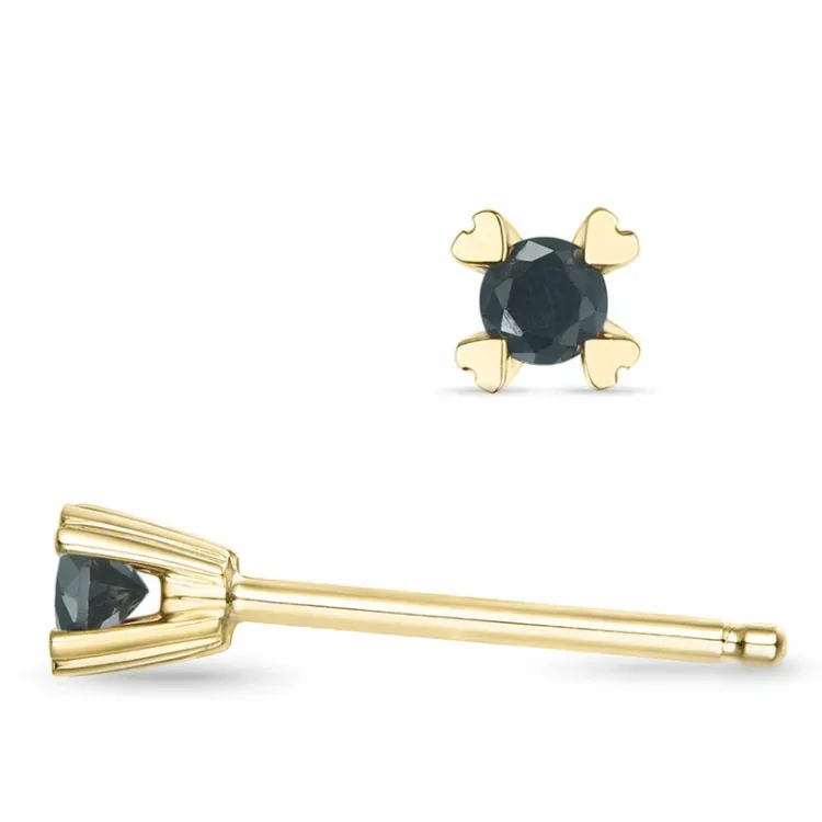 2 x 0,05 ct sorte diamant solitaireørestikker i 9 karat guld med sort diamant