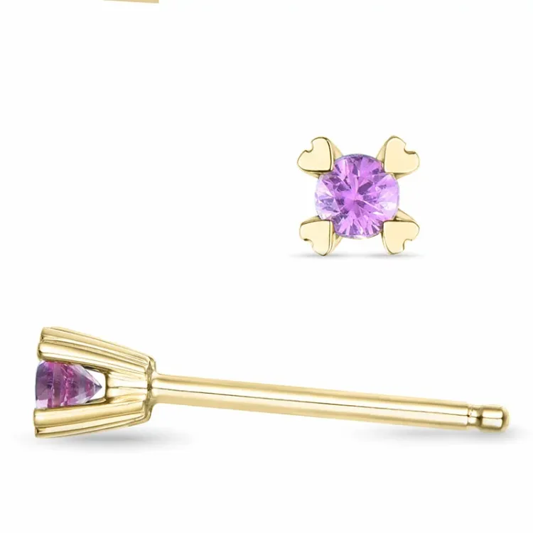 2 x 0,07 ct pink safir solitaireørestikker i 9 karat guld med pink safir