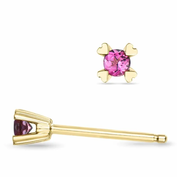 2 x 0,05 ct pink turmalin solitaireørestikker i 9 karat guld med turmalin