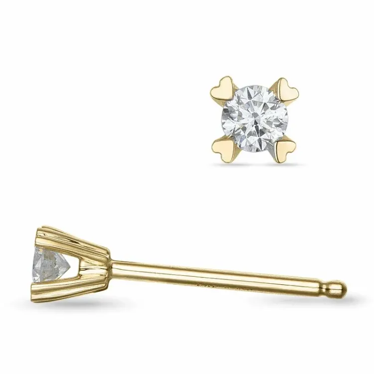 2 x 0,07 ct solitaireørestikker i 9 karat guld med diamant 