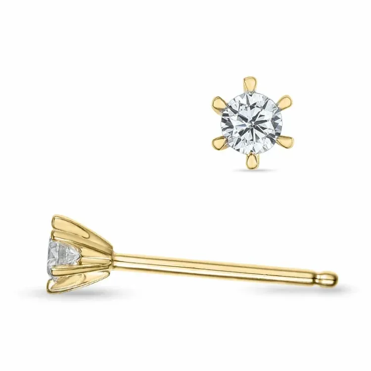 2 x 0,06 ct solitaireørestikker i 9 karat guld med diamant 
