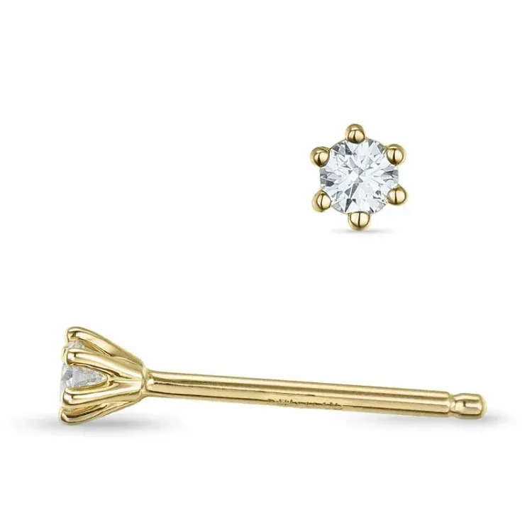 2 x 0,05 ct solitaireørestikker i 9 karat guld med diamant 