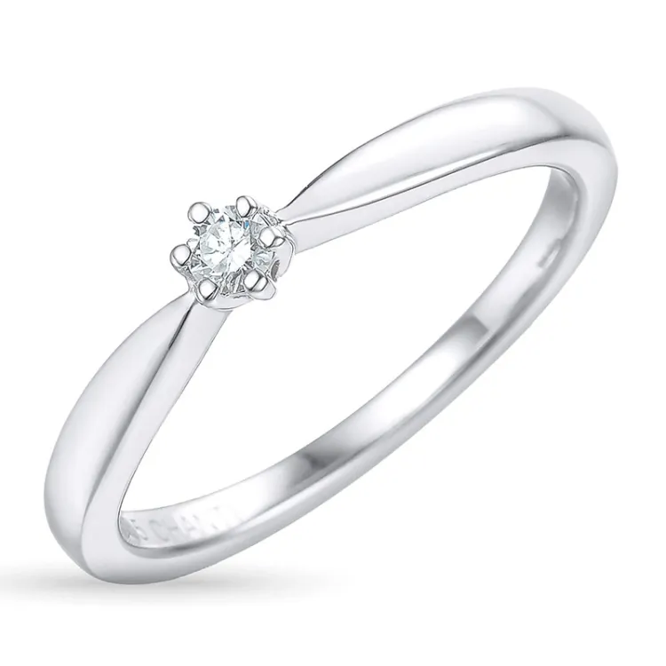 diamant solitairering i 14 karat hvidguld 0,05 ct