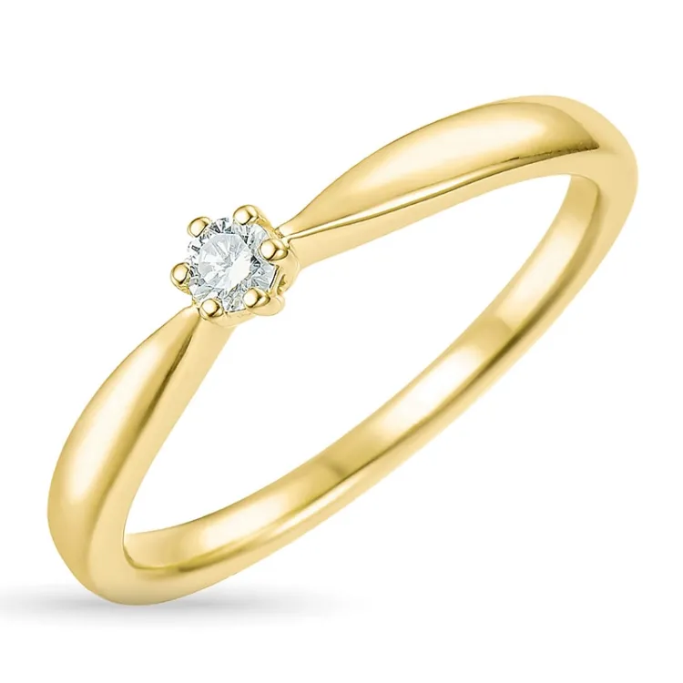 diamant solitairering i 14 karat guld 0,07 ct