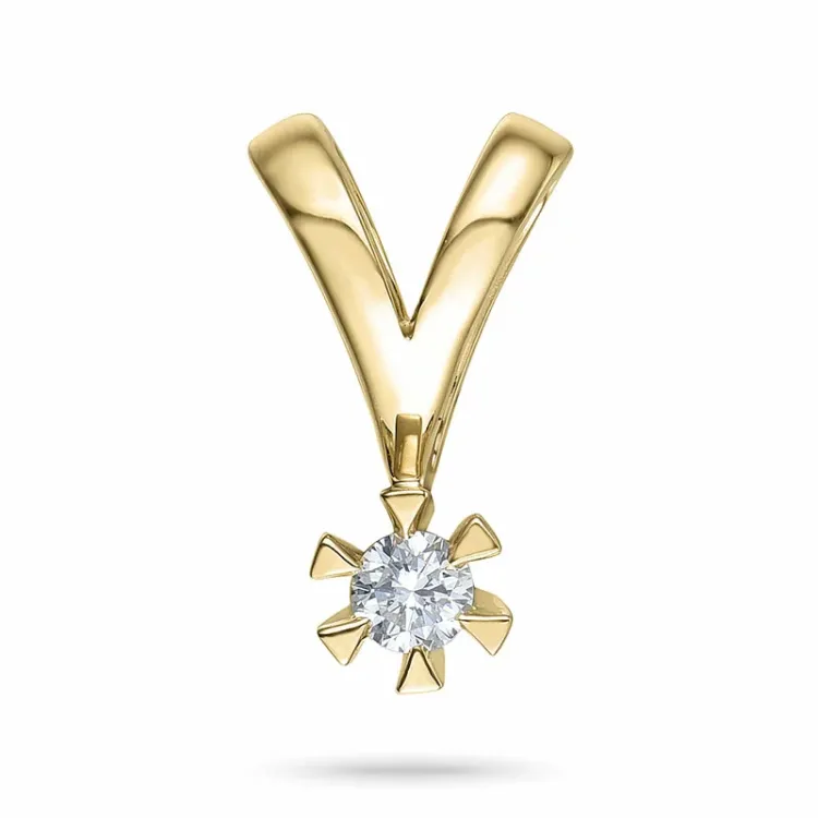 Kampagne - 0,07 ct solitairevedhæng i 14 karat guld 0,07 ct