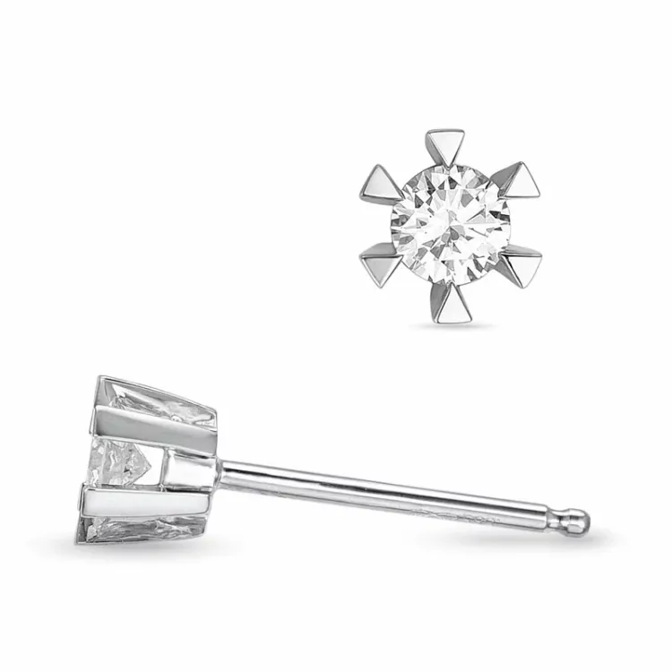 2 x 0,13 ct Kampagne - brillant solitaireørestikker i 14 karat hvidguld med diamant