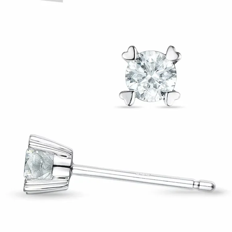 Kampagne - 2 x 0,20 ct diamant solitaireørestikker i 14 karat hvidguld med diamant