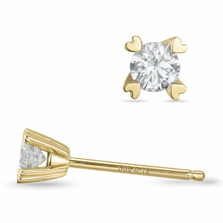 2 x 0,15 ct Kampagne - diamant solitaireørestikker i 14 karat guld med diamant