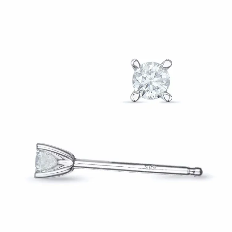 2 x 0,08 ct Kampagne - diamant solitaireørestikker i 14 karat hvidguld med diamant