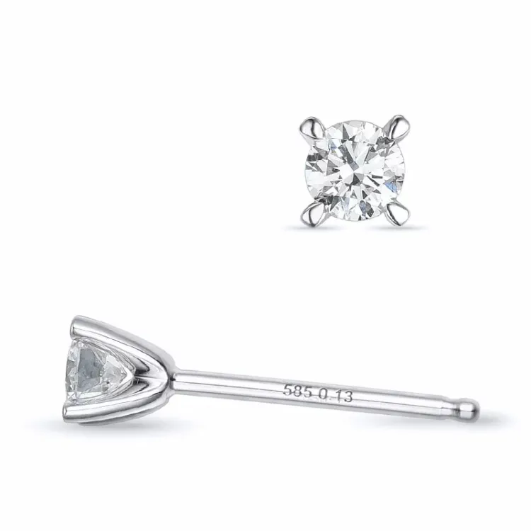 2 x 0,13 ct Kampagne - diamant solitaireørestikker i 14 karat hvidguld med diamant