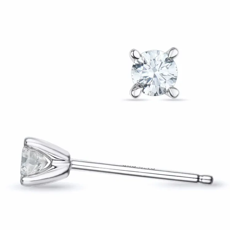 2 x 0,15 ct  Kampagne - diamant solitaireørestikker i 14 karat hvidguld med diamant 