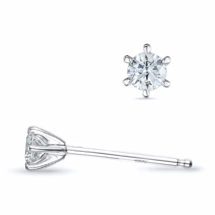 2 x 0,11 ct Kampagne - diamant solitaireørestikker i 14 karat hvidguld med diamant