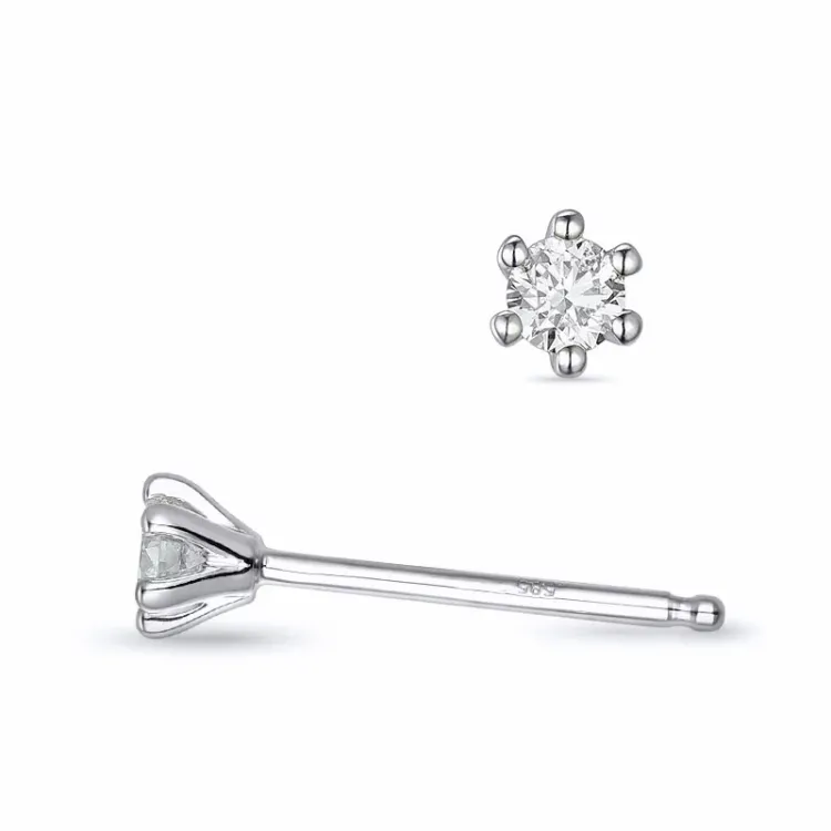 2 x 0,08 ct Kampagne - diamant solitaireørestikker i 14 karat hvidguld med diamant