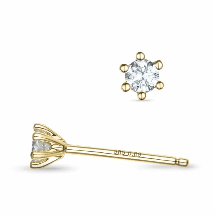 2 x 0,09 ct Kampagne - diamant solitaireørestikker i 14 karat guld med diamant