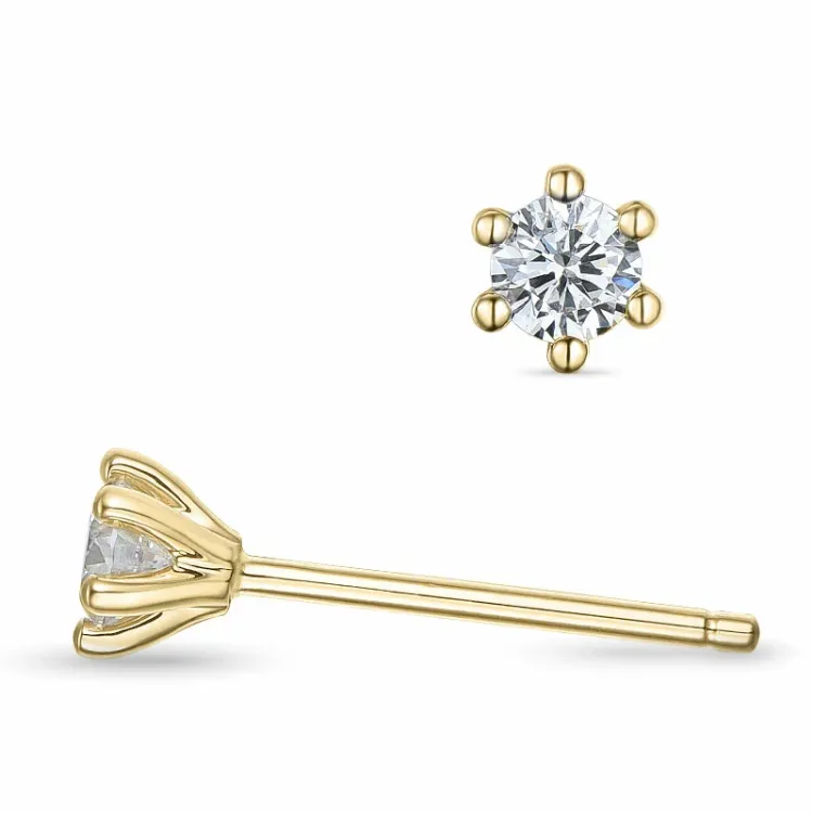 2 x 0,11 ct Kampagne - diamant solitaireørestikker i 14 karat guld med diamant