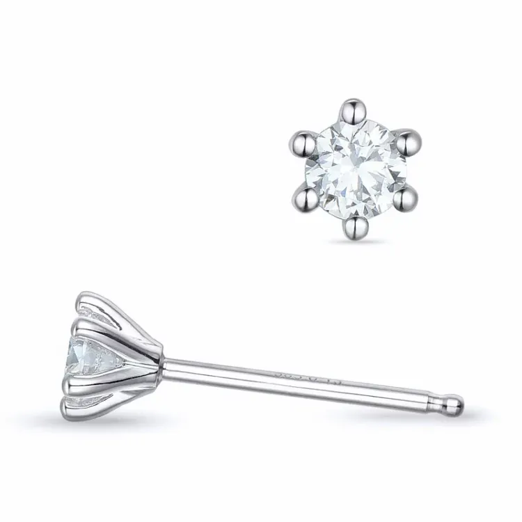 2 x 0,13 ct Kampagne - diamant solitaireørestikker i 14 karat hvidguld med diamant