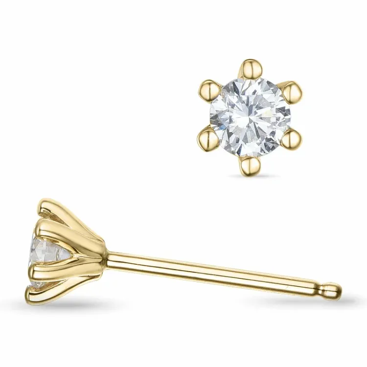 2 x 0,15 ct Kampagne - brillant solitaireørestikker i 14 karat guld med diamant