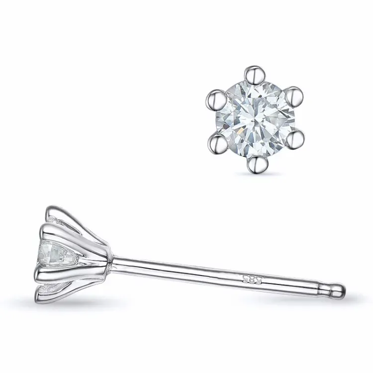 2 x 0,15 ct Kampagne - diamant solitaireørestikker i 14 karat hvidguld med diamant