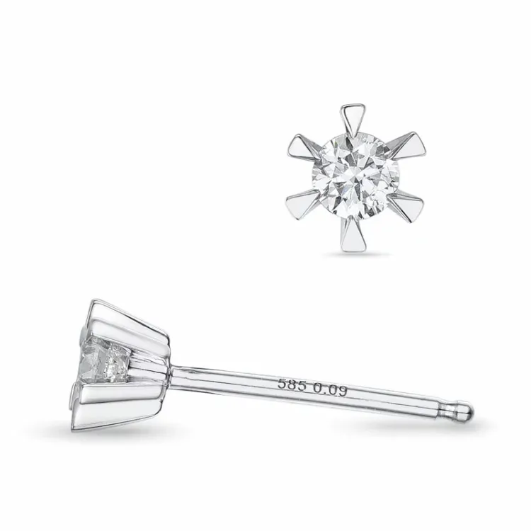 2 x 0,09 ct Kampagne - diamant solitaireørestikker i 14 karat hvidguld med diamant
