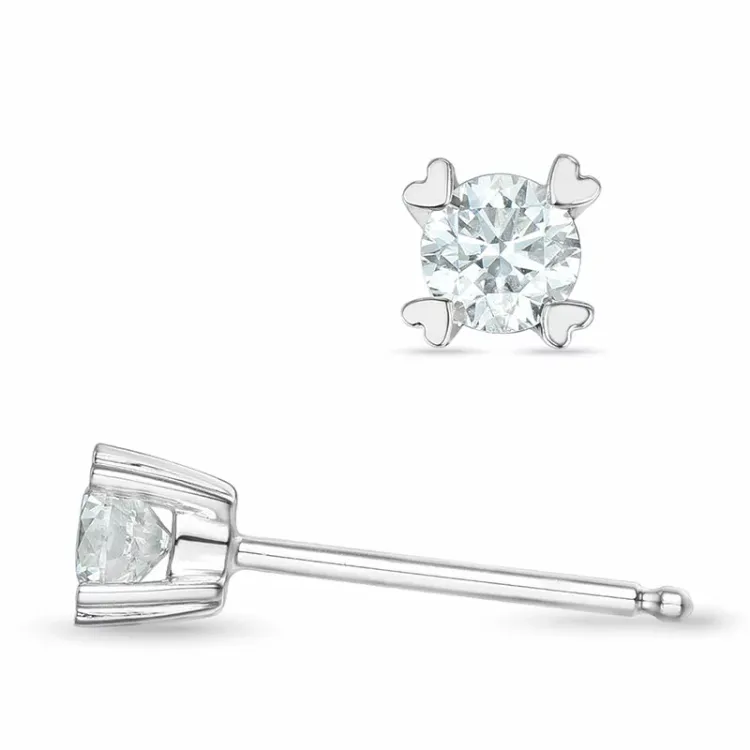 2 x 0,18 ct Kampagne - diamant solitaireørestikker i 14 karat hvidguld med diamant