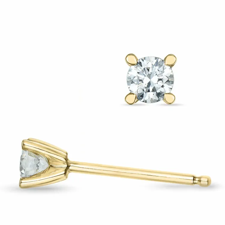 2 x 0,16 ct Kampagne - diamant solitaireørestikker i 14 karat guld med diamant