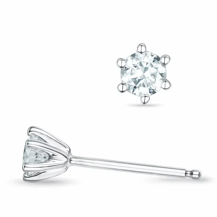 2 x 0,16 ct Kampagne - diamant solitaireørestikker i 14 karat hvidguld med diamant