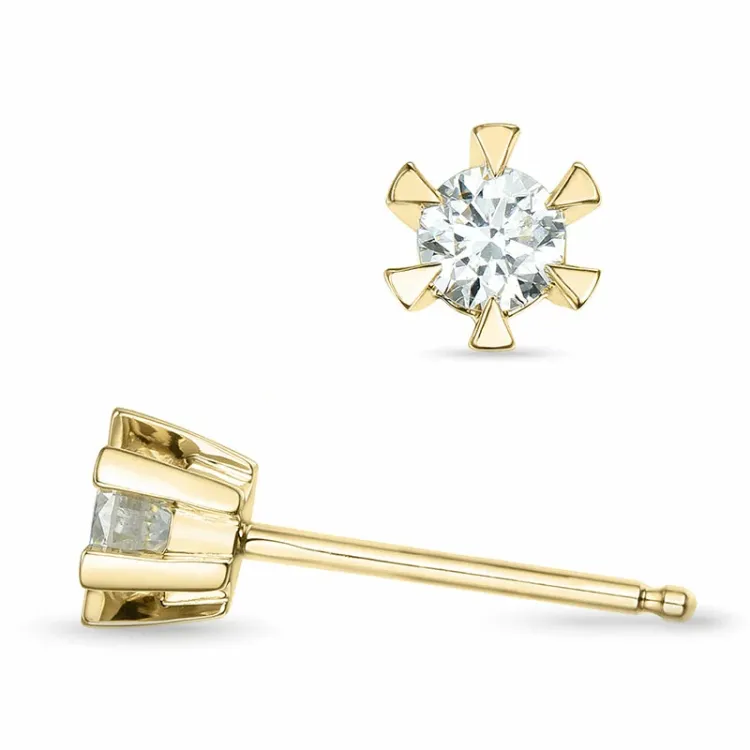 2 x 0,16 ct Kampagne - diamant solitaireørestikker i 14 karat guld med diamant