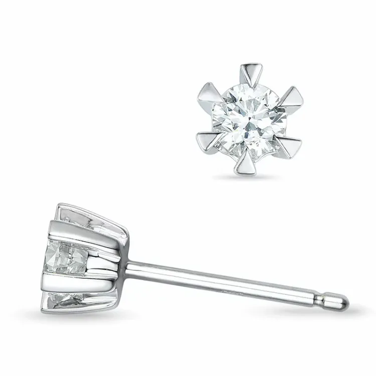 2 x 0,18 ct Kampagne - diamant solitaireørestikker i 14 karat hvidguld med diamant