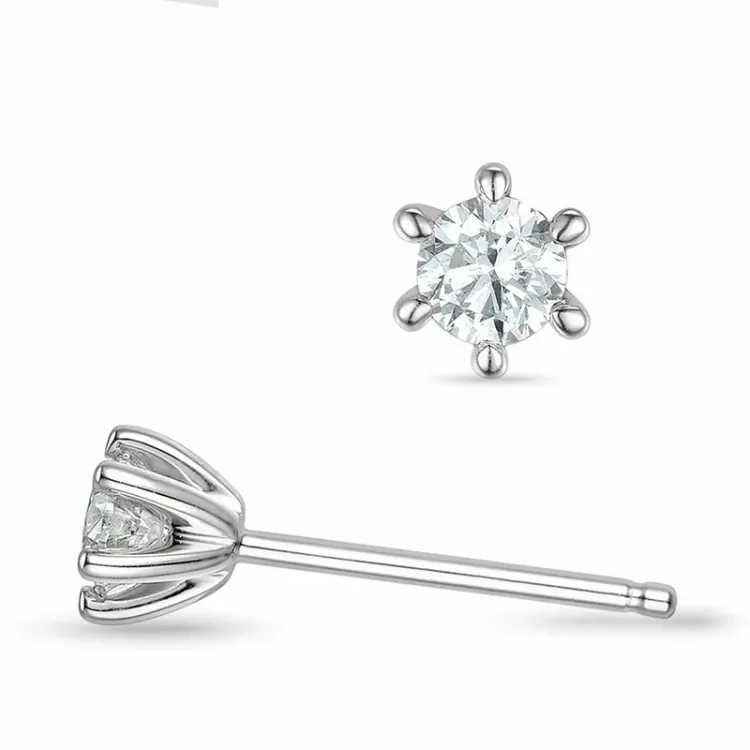 2 x 0,18 ct Kampagne - diamant solitaireørestikker i 14 karat hvidguld med diamant