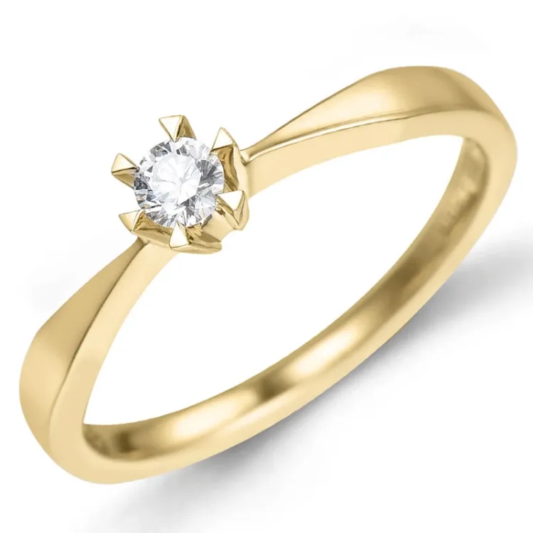 Kampagne - diamant solitairering i 14 karat guld 0,12 ct