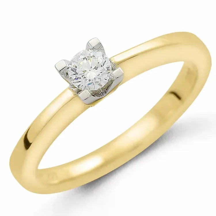 diamant solitairering i 14 karat guld.- og hvidguld 0,20 ct
