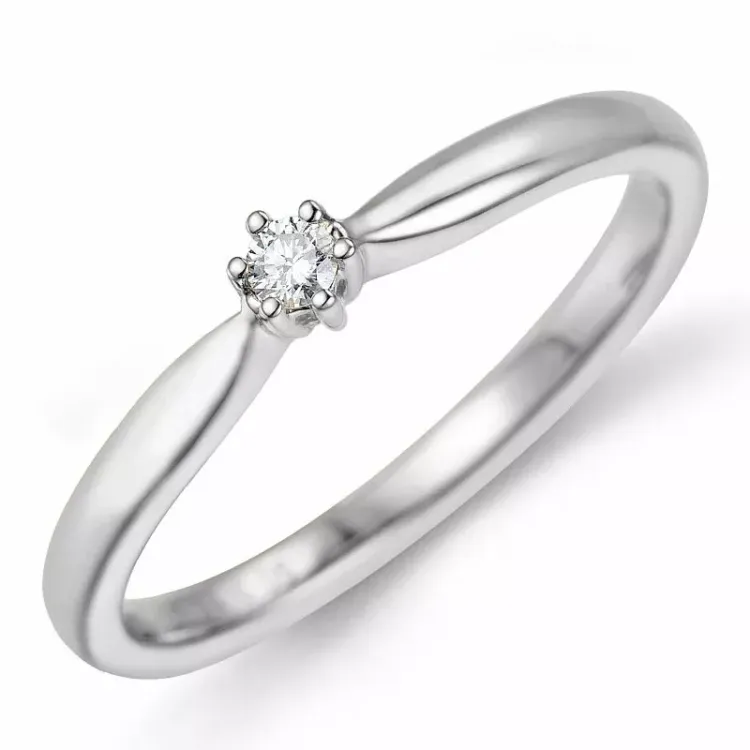 diamant solitairering i 14 karat hvidguld 0,05 ct