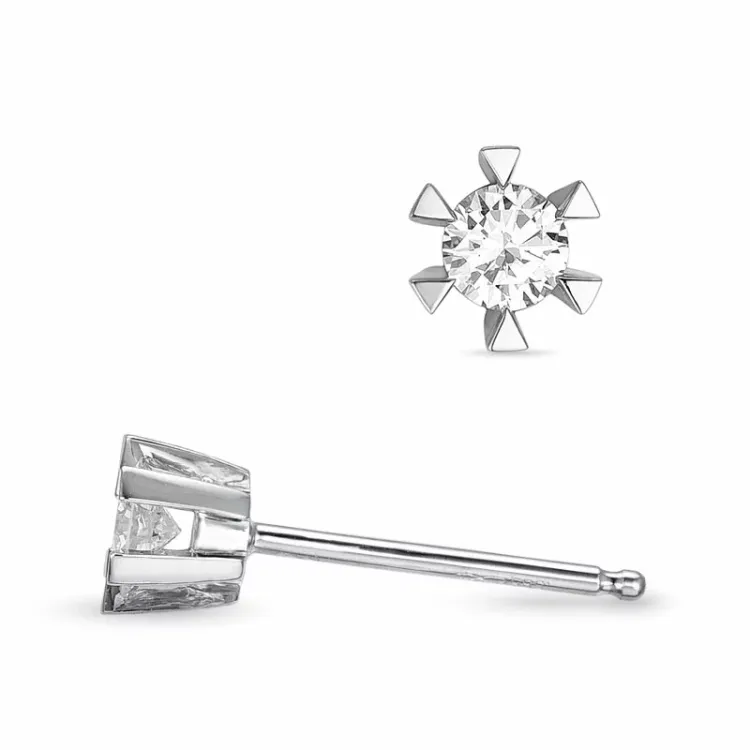 2 x 0,11 ct Kampagne - brillant solitaireørestikker i 14 karat hvidguld med diamant