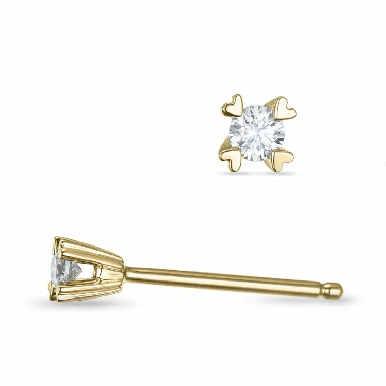 2 x 0,04 ct Kampagne - diamant solitaireørestikker i 14 karat guld med diamant