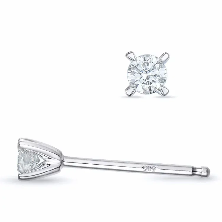 2 x 0,07 ct Kampagne - diamant solitaireørestikker i 14 karat hvidguld med diamant