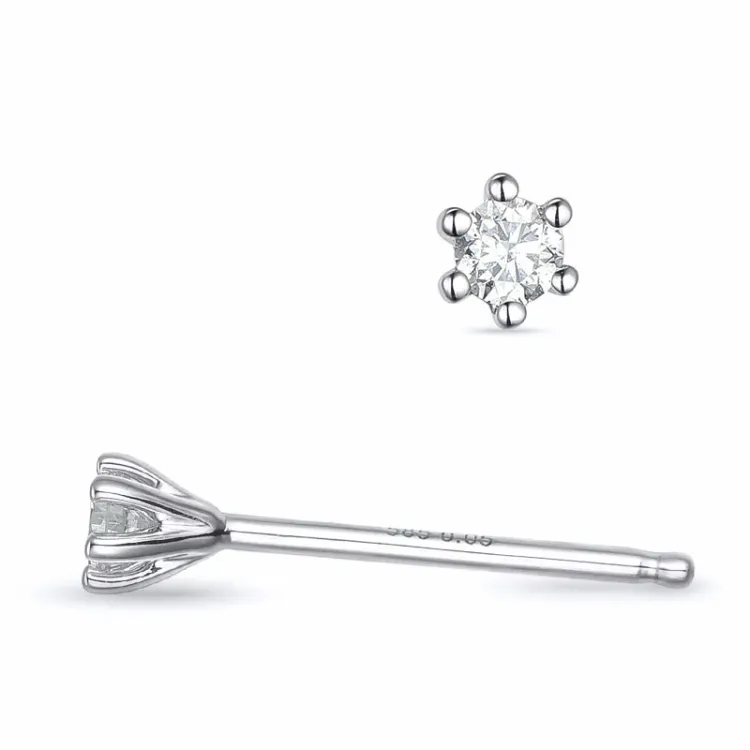2 x 0,05 ct diamant solitaireørestikker i 14 karat hvidguld med diamant