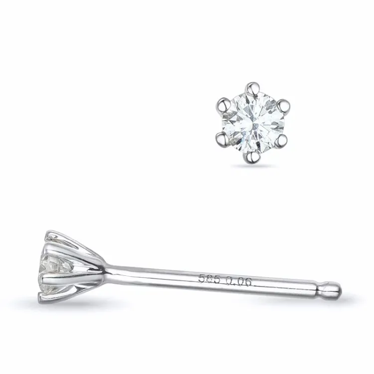 2 x 0,06 ct Kampagne - diamant solitaireørestikker i 14 karat hvidguld med diamant