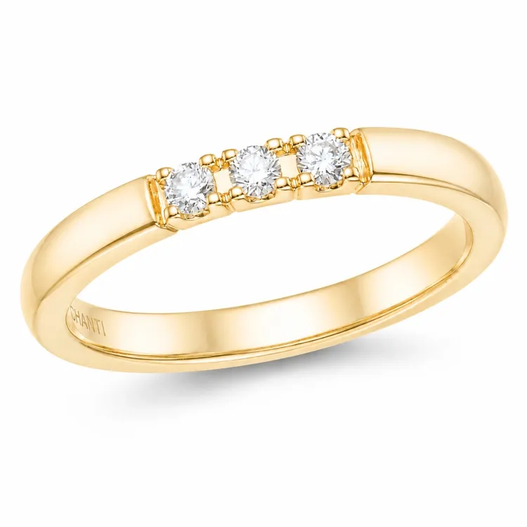 3 x 0,03 ct diamantring i 14 karat guld 0,09 ct