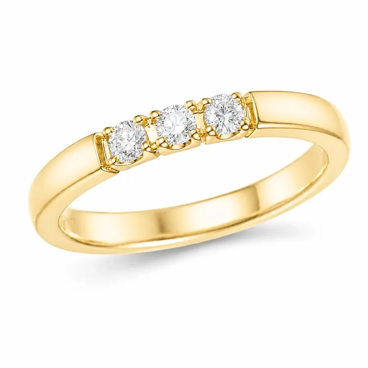 3 x 0,05 ct diamantring i 14 karat guld 0,15 ct