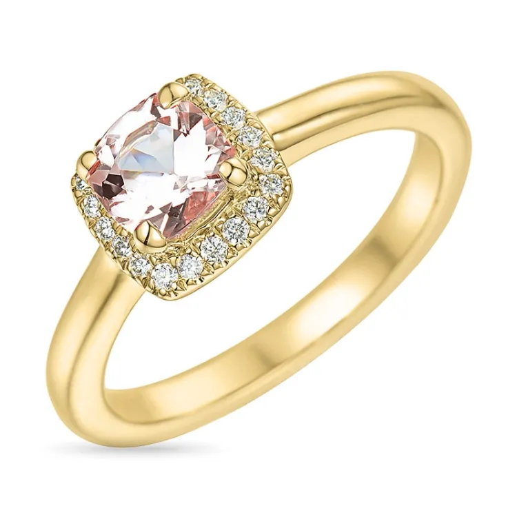 morganit diamantring i 14 karat guld 0,57 ct 0,10 ct