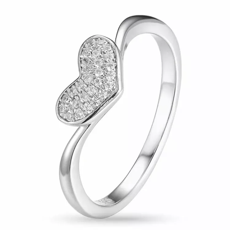 hjerte zirkon ring i sølv