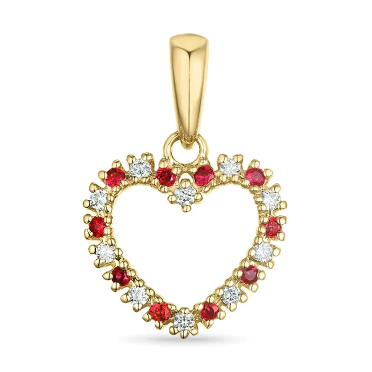 hjerte rubin diamantvedhæng i 14 karat guld 0,08 ct 0,09 ct