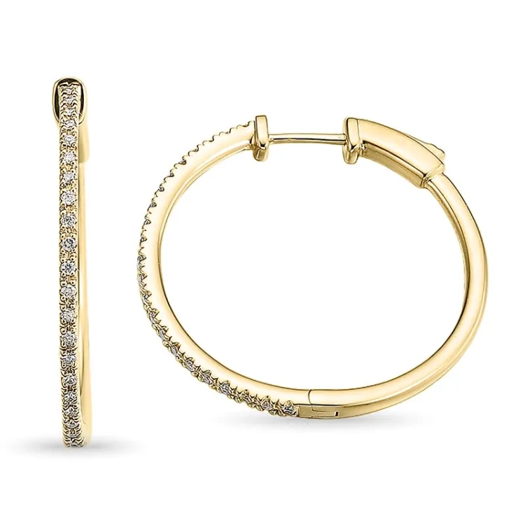 28 mm diamant creoler i 14 karat guld med diamant 