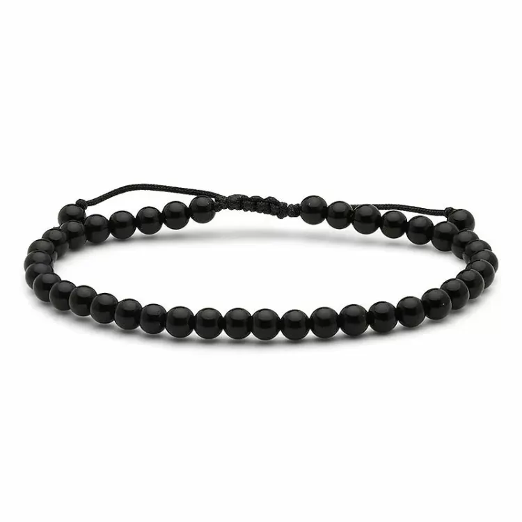 Simpel sort onyks armbånd i Lærredssnor - Loom Stones