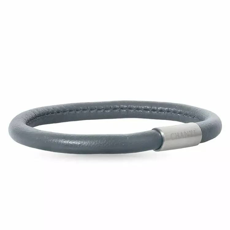 grå læder armbånd i stål x 6 mm